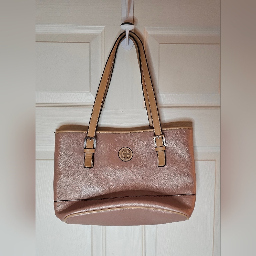 Giani Bernini Pink Blush Saffiano Tote Bag Tan Handles